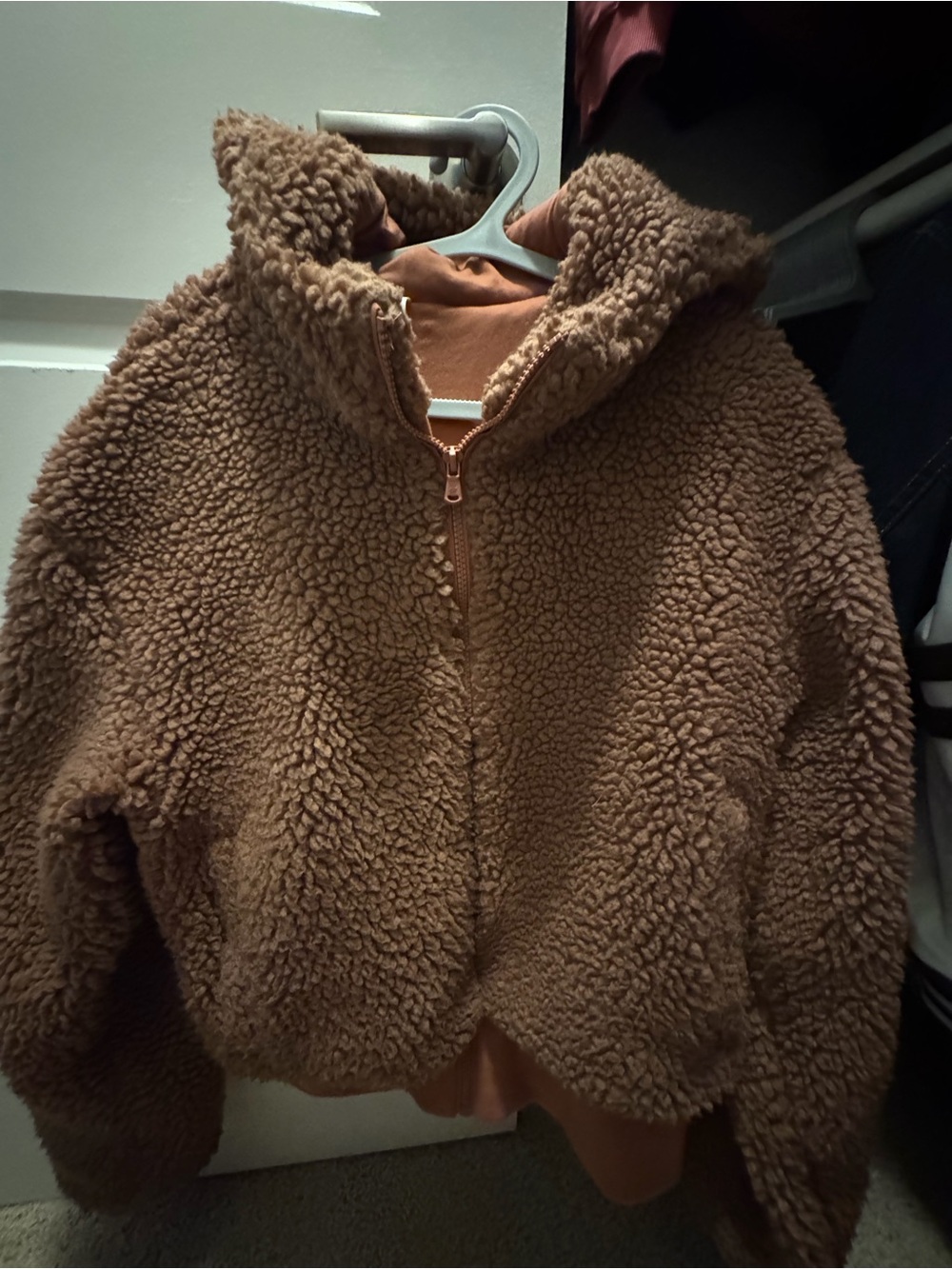 Fabletics Rust Brown Sherpa Zip Jacket